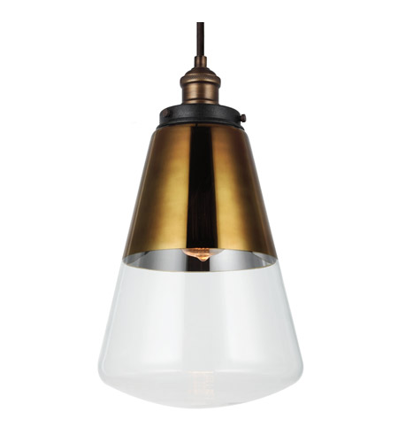 Feiss P1373PAGB/DWZ-F Waveform 1 Light 10 inch Painted Aged Brass / Dark Weathered Zinc Pendant Ceiling Light in Fluorescent, Gold Vacuum Plated Glass