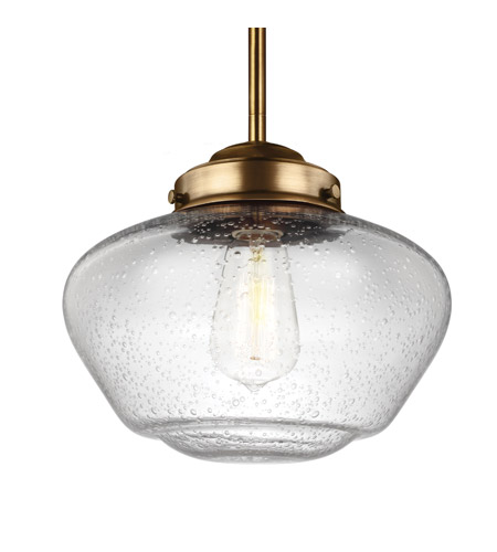 Feiss P1384agb La Alcott Led 10 Inch Aged Brass Pendant Ceiling Light In Screw In Led Clear Seedy Glass