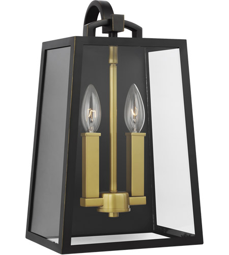 Feiss OL14502ANBZ/PBB Lindbergh 15 inch Antique Bronze and Painted Burnished Brass Outdoor Wall Lantern