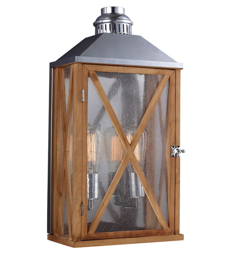 Feiss OL17004NO Lumiere 2 Light 19 inch Natural Oak and Brushed Aluminum Outdoor Lantern Wall Sconce OL17004NO.jpg