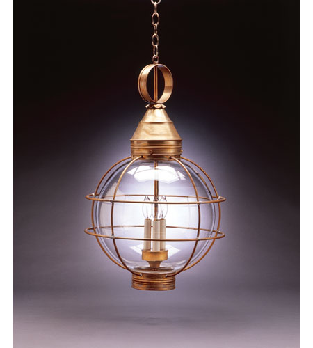 Northeast Lantern 2862-RB-LT3-CLR Onion 3 Light 18 inch Raw Brass Hanging Lantern Ceiling Light in Clear Glass, Candelabra photo