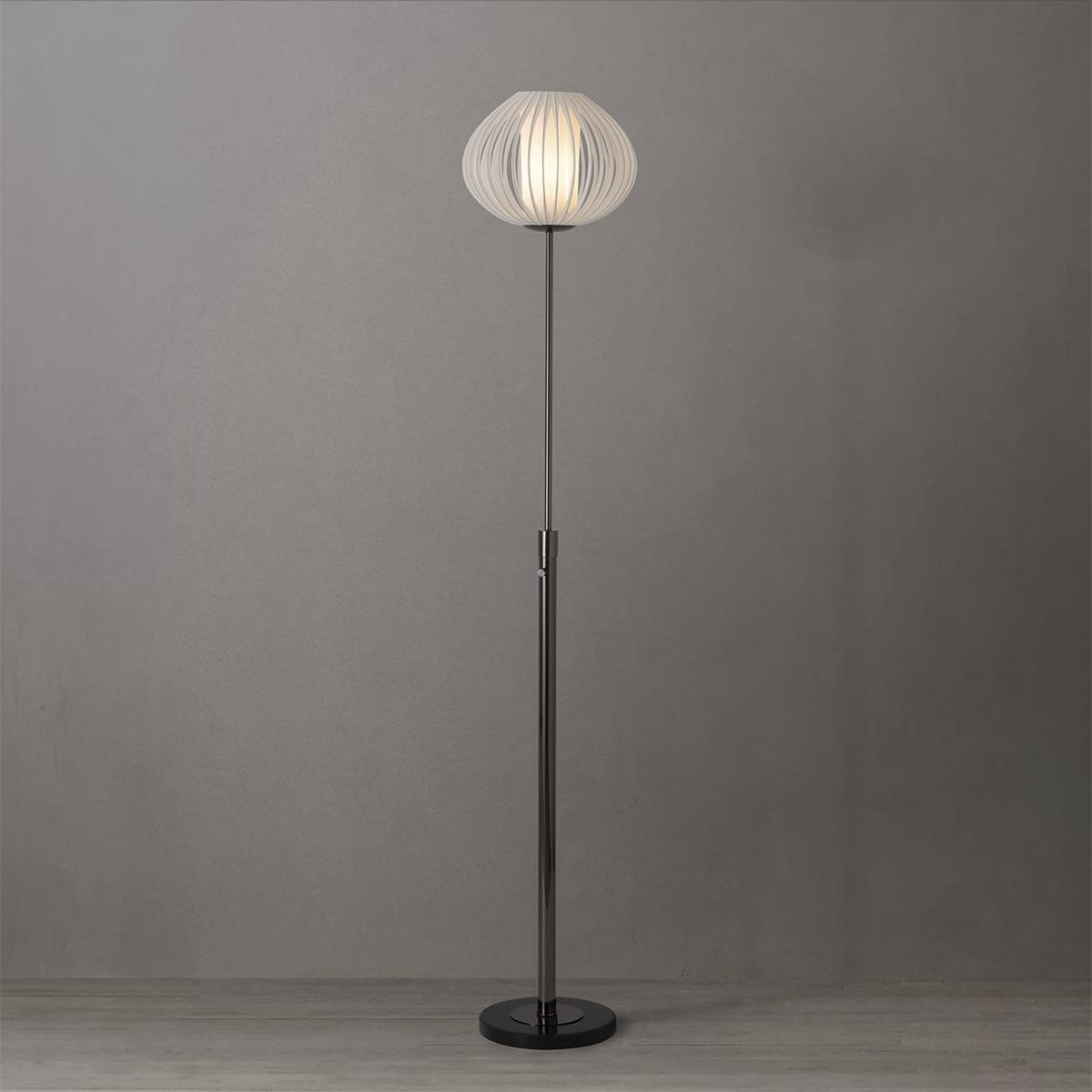 1510799BN Bloom Torchiere Floor Lamp - Black Nickel - Black Marble Base - White Satin Shade - Dimmer
