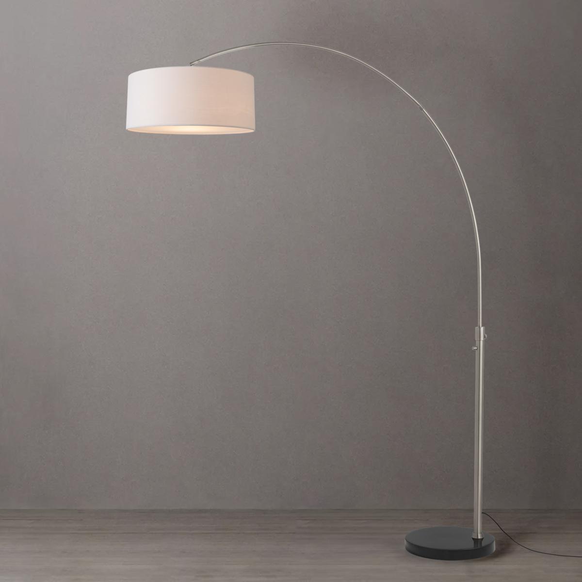 2110819WH 92 in. Float 1-Light Arc Lamp with White Linen Shade - Black Marble Base - Satin Nickel - Dimmable for Living Room or Bedroom