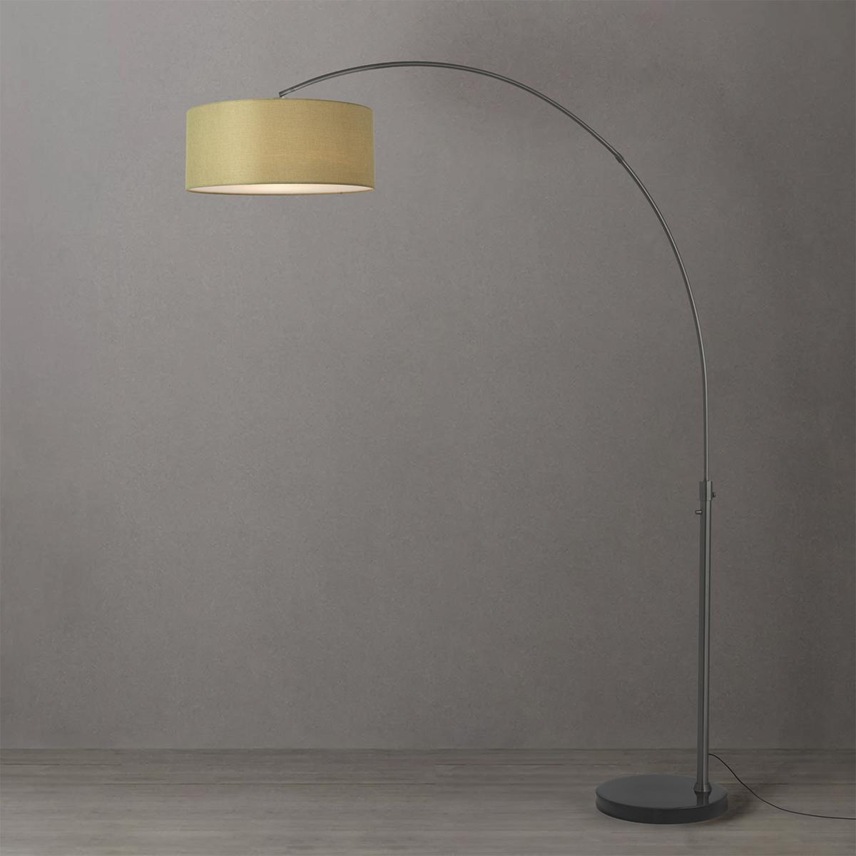 2110820AV 92 in. Float 1-Light Arc Lamp with Avocado Linen Shade - Black Marble Base - Black Nickel - Dimmable for Living Room or Bedroom