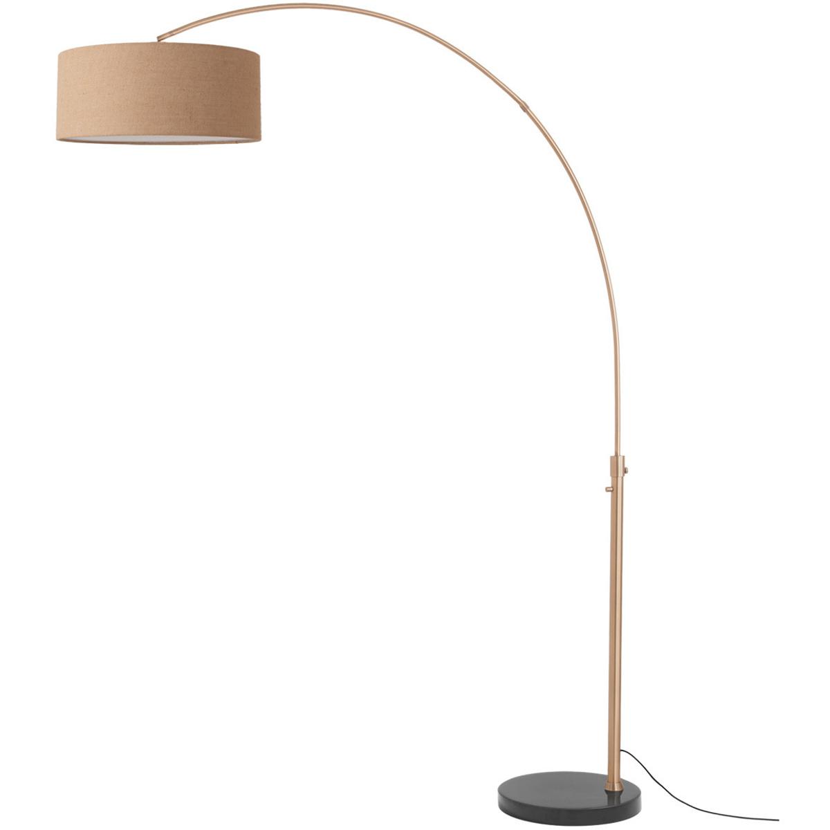 2110818BU 92 in. Float 1-Light Arc Lamp with Burlap Shade - Black Marble Base - Weathered Brass - Dimmable for Living Room or Bedroom