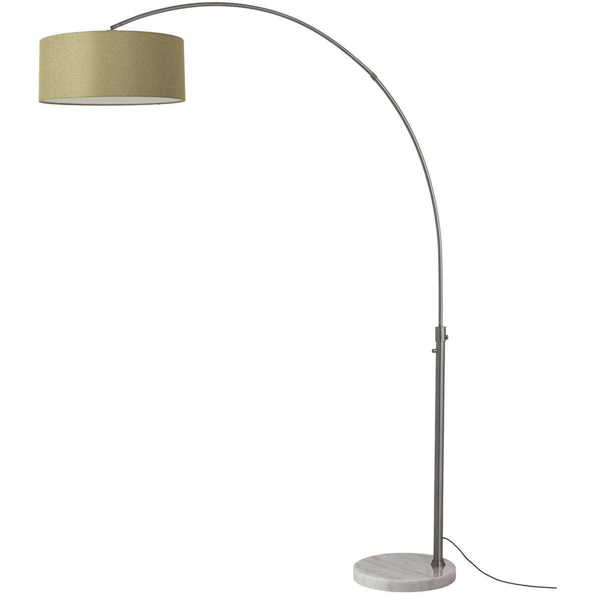 2110823AV 92 in. Float 1-Light Arc Lamp with Avocado Linen Shade - White Marble Base - Black Nickel - Dimmable for Living Room or Bedroom
