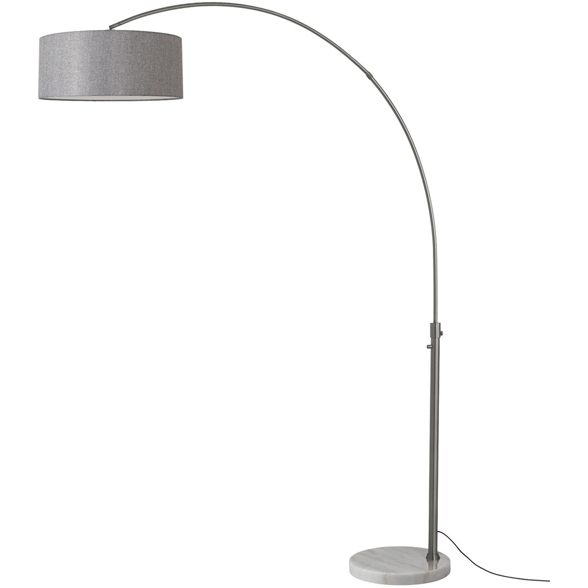 2110823CG 92 in. Float 1-Light Arc Lamp with Cashmere Gray Linen Shade - White Marble Base - Black Nickel - Dimmable for Living Room or Bedroom