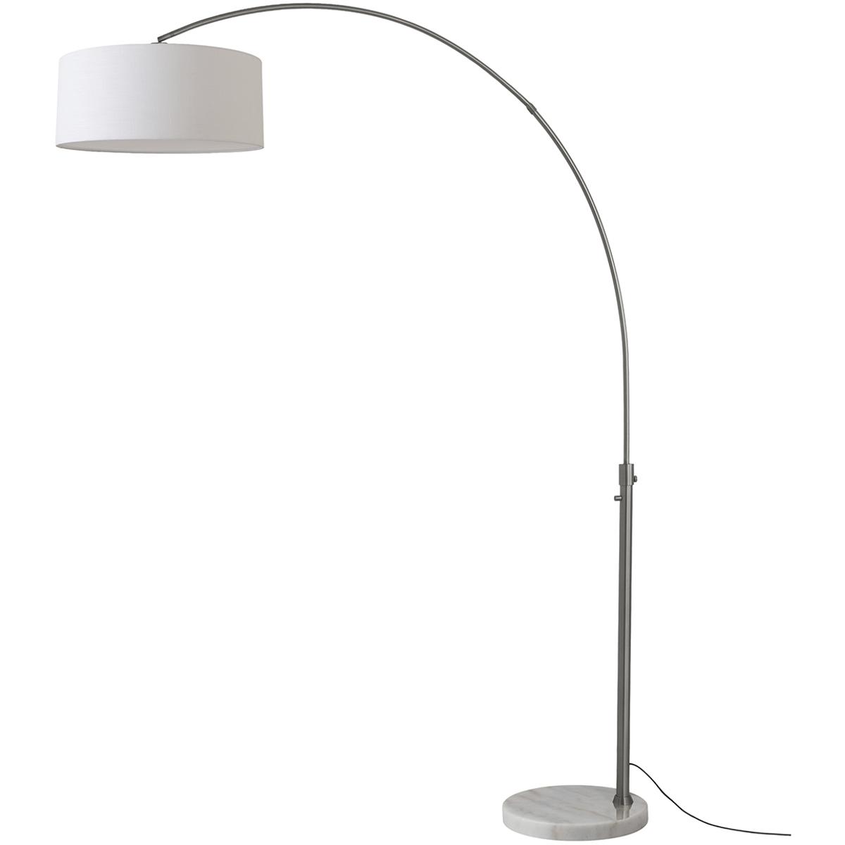 2110823WH 92 in. Float 1-Light Arc Lamp with White Linen Shade - White Marble Base - Black Nickel - Dimmable for Living Room or Bedroom