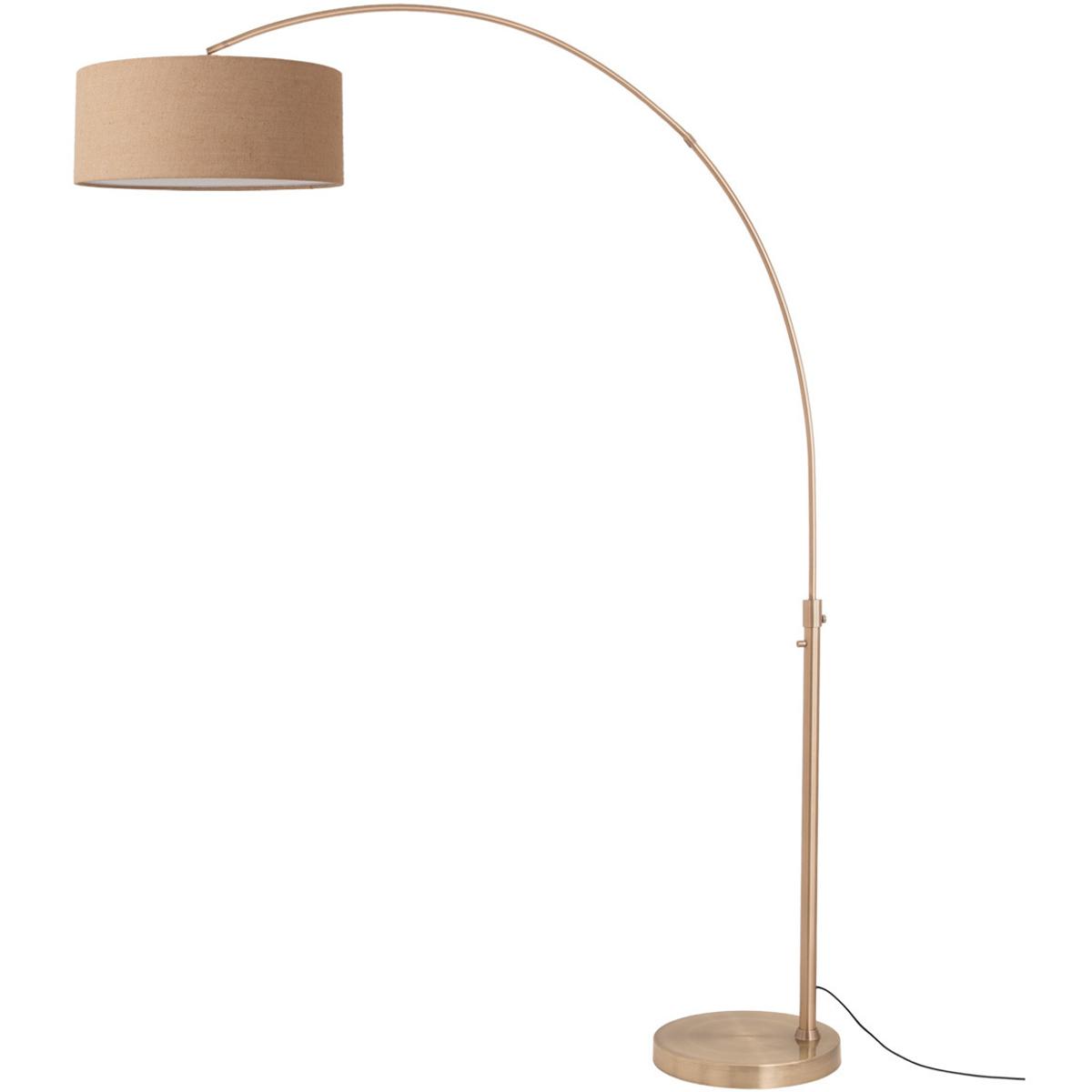 2110824BU 92 in. Float 1-Light Arc Lamp with Mustard Linen Shade - Weathered Brass Base & Body - Dimmable for Living Room or Bedroom