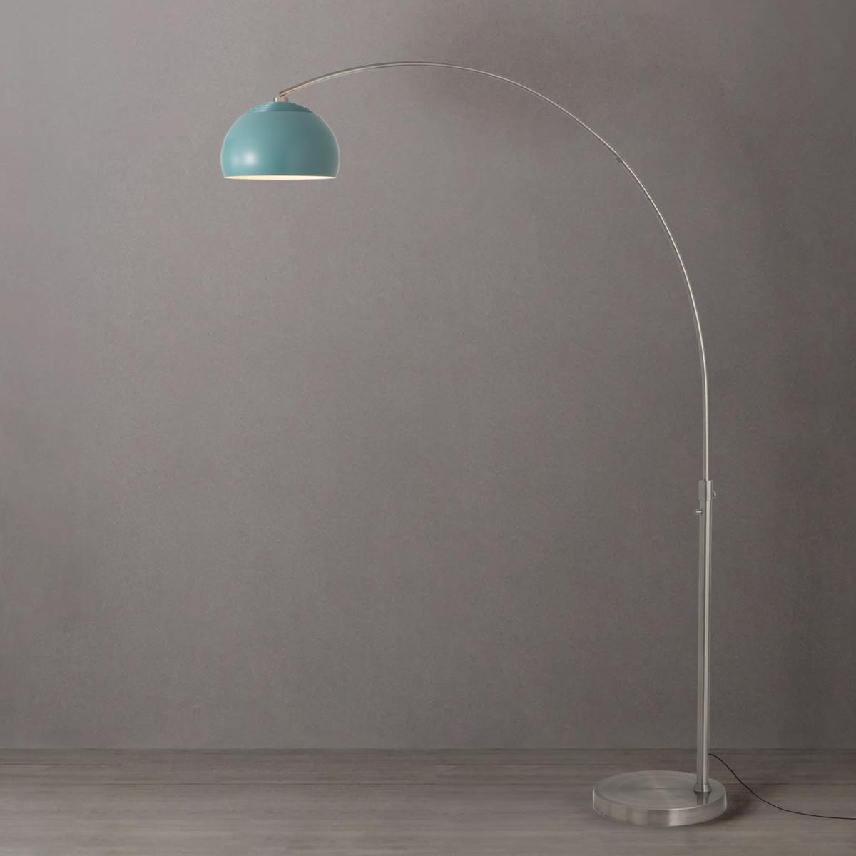 2113825BL 92 in. Float Half Dome 1-Light Arc Lamp with Pool Blue Steel Shade - Satin Nickel Steel Body & Base - Column Stem Switch