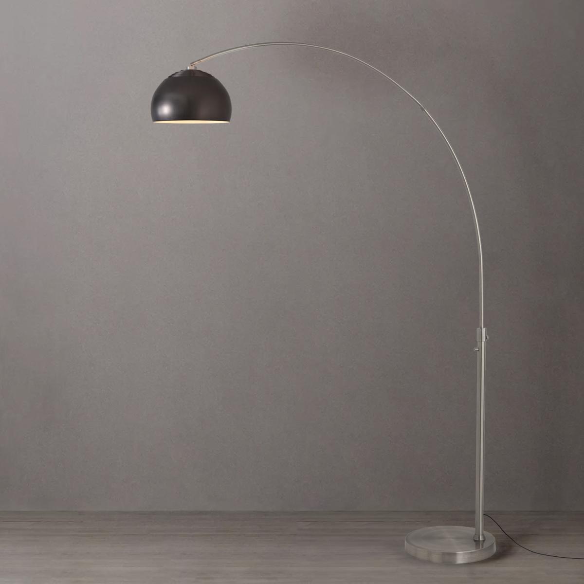 2113825BN 92 in. Float Half Dome 1-Light Arc Lamp with Black Nickel Steel Shade - Satin Nickel Steel Body & Base - Column Stem Switch