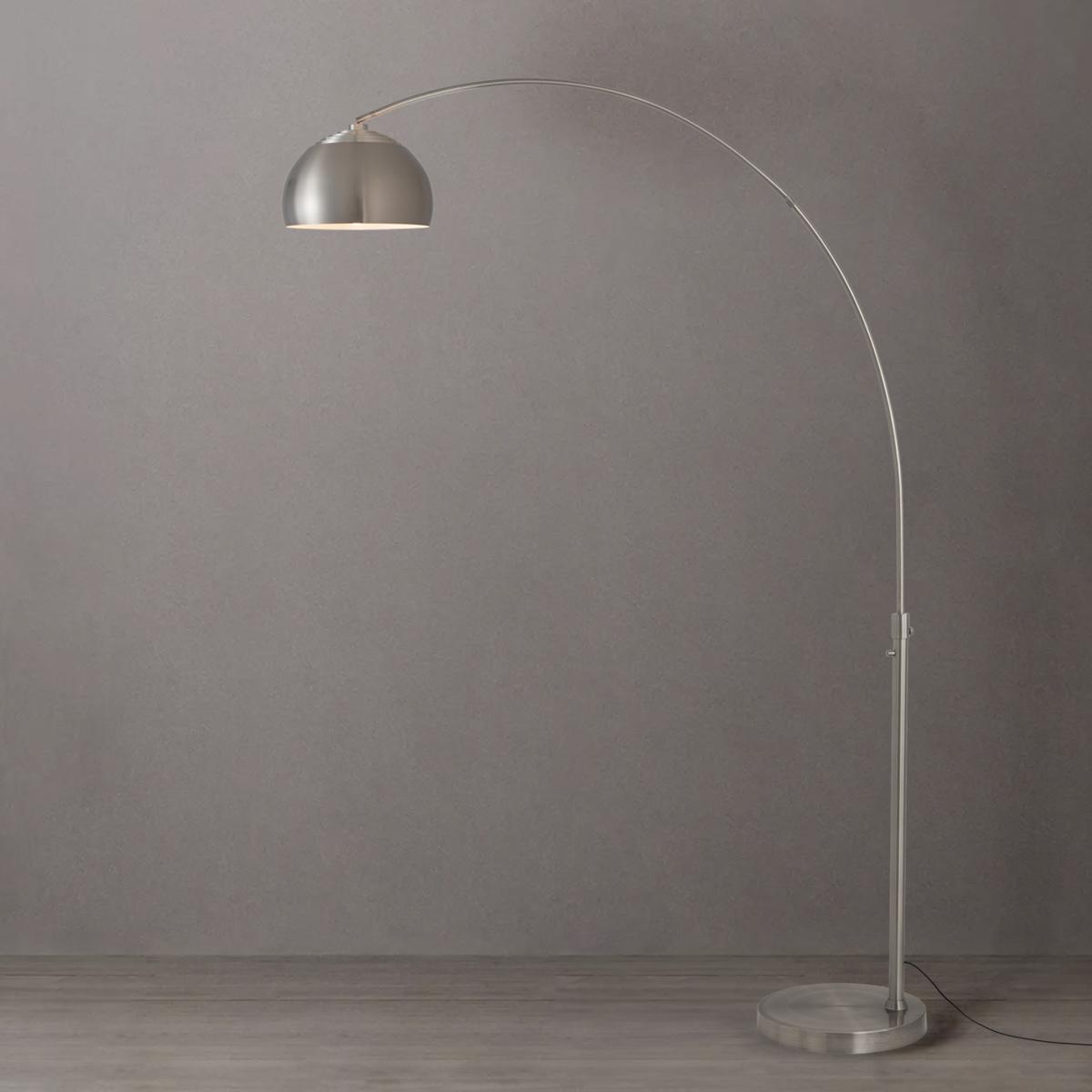 2113825SN 92 in. Float Half Dome 1-Light Arc Lamp with Satin Nickel Steel Shade - Satin Nickel Steel Body & Base - Column Stem Switch