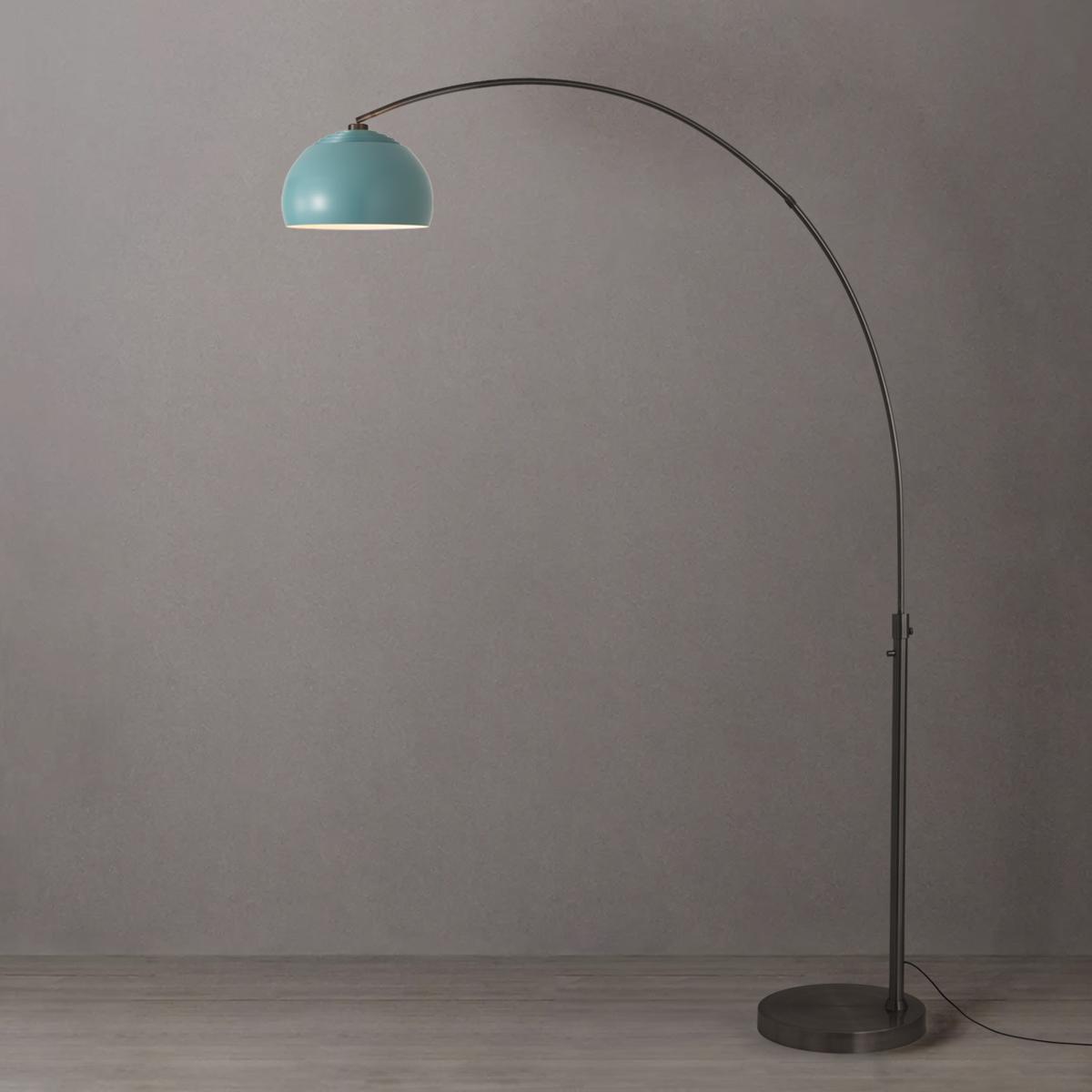 2113826BL 92 in. Float Half Dome 1-Light Arc Lamp with Pool Blue Steel Shade - Black Nickel Steel Body & Base - Column Stem Switch