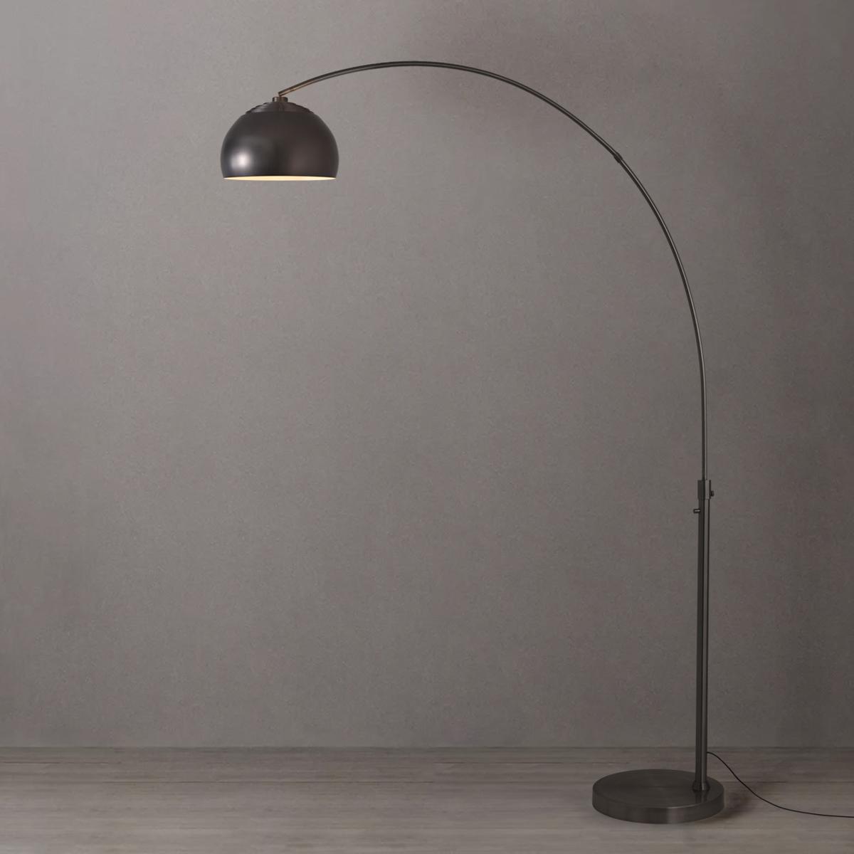 2113826BN 92 in. Float Half Dome 1-Light Arc Lamp with Black Nickel Steel Shade - Black Nickel Steel Body & Base - Column Stem Switch