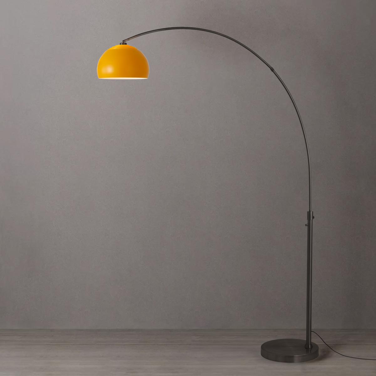 2113826MU 92 in. Float Half Dome 1-Light Arc Lamp with Mustard Steel Shade - Black Nickel Steel Body & Base - Column Stem Switch