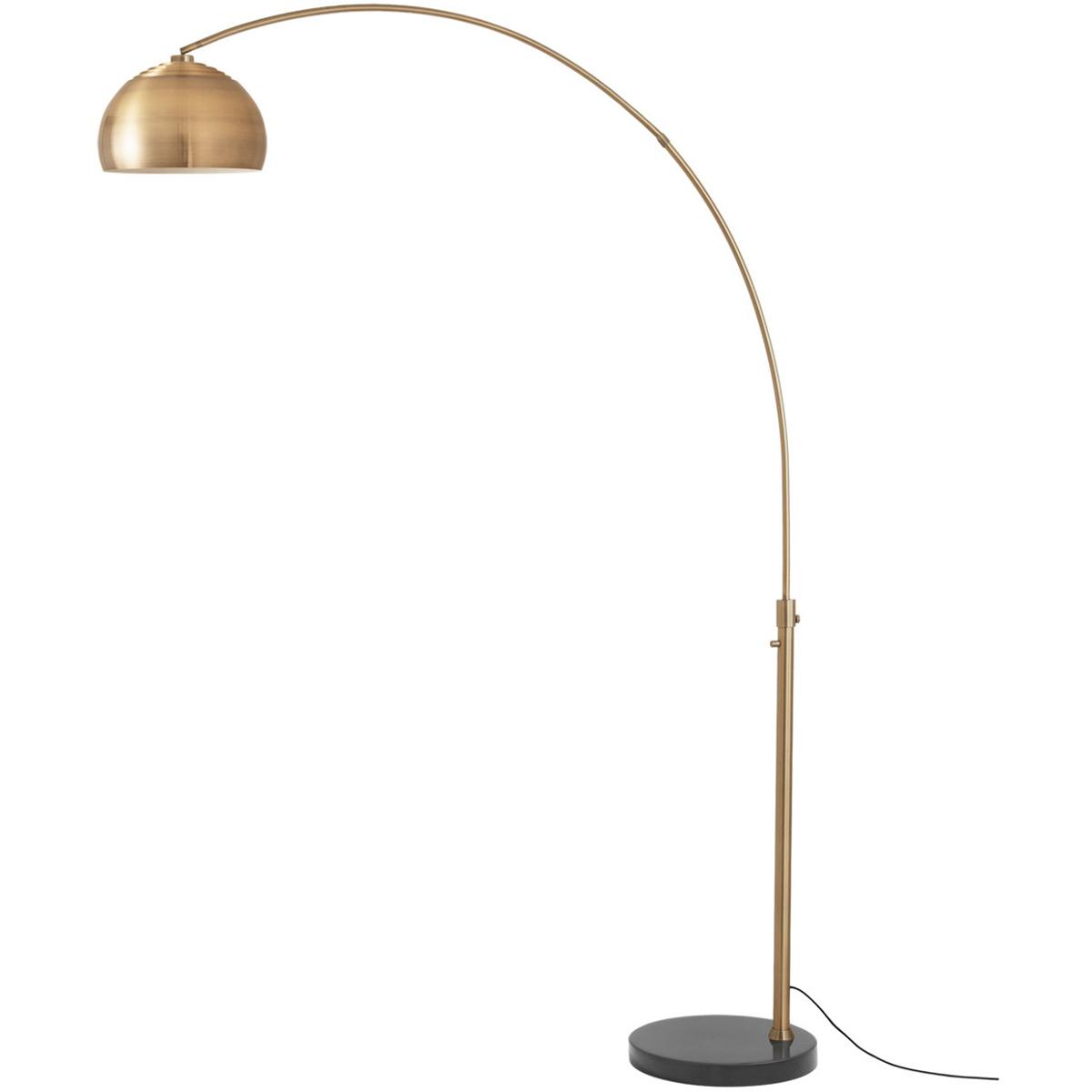 92 in. Float Half Dome 1-Light Floor Arc Lamp - Weathered Brass Steel Shade - Weathered Brass Steel Body - Black Marble Base - Column Stem Switch