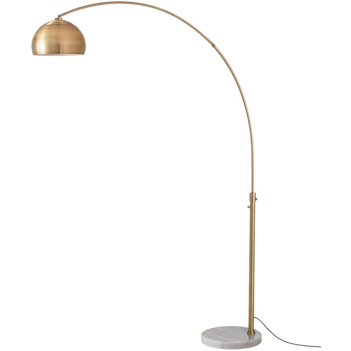 2113821WB 92 in. Float 1-Light Floor Arc Lamp - Drum Burlap Linen Shade - Weathered Brass Steel Body - White Marble Base - Column Stem Switch