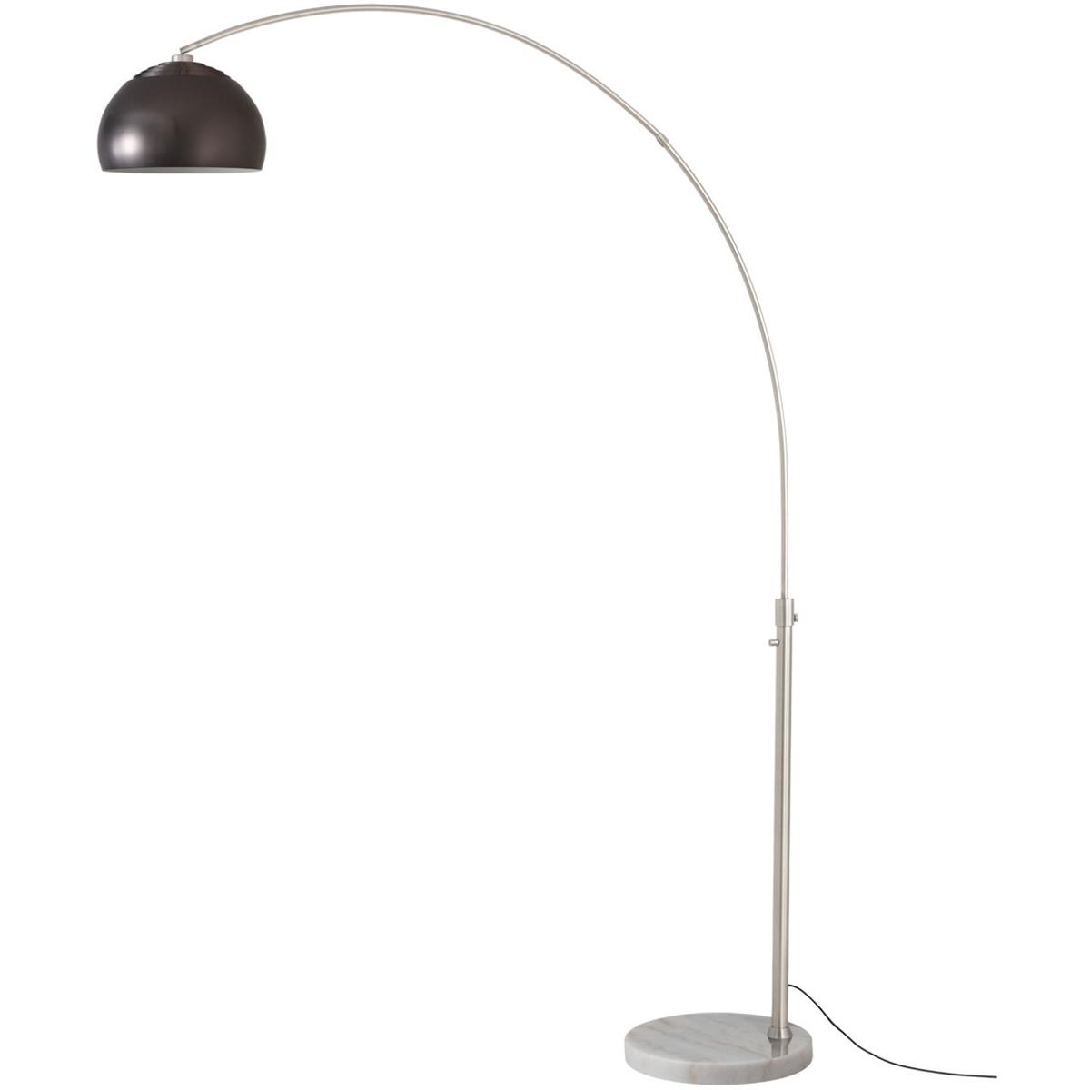 2113822BN 92 in. Float Half Dome 1-Light Arc Lamp with Black Nickel Steel Shade - Satin Nickel Steel Body - White Marble Base - Column Stem Switch