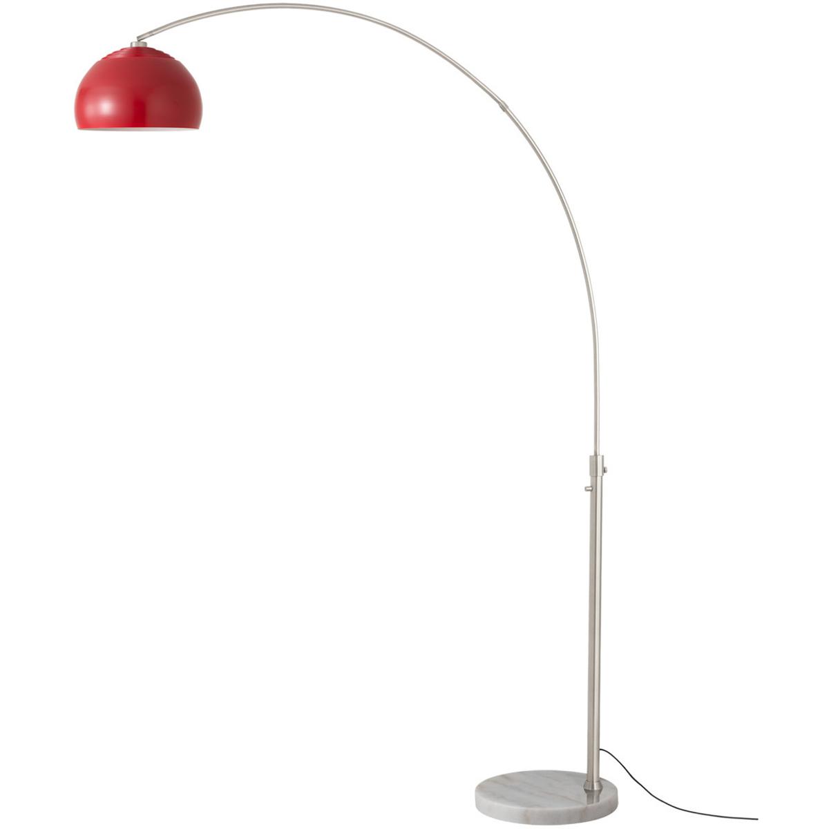 2113822CR 92 in. Float Half Dome 1-Light Arc Lamp with Crimson Red Steel Shade - Satin Nickel Steel Body - White Marble Base - Column Stem Switch