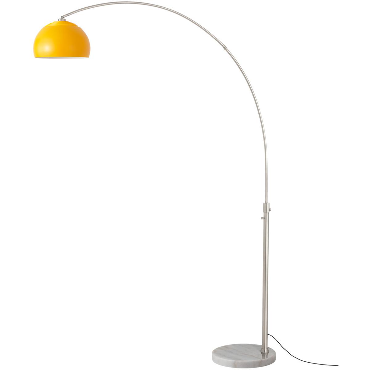 2113822MU 92 in. Float Half Dome 1-Light Arc Lamp with Mustard Steel Shade - Satin Nickel Steel Body - White Marble Base - Column Stem Switch