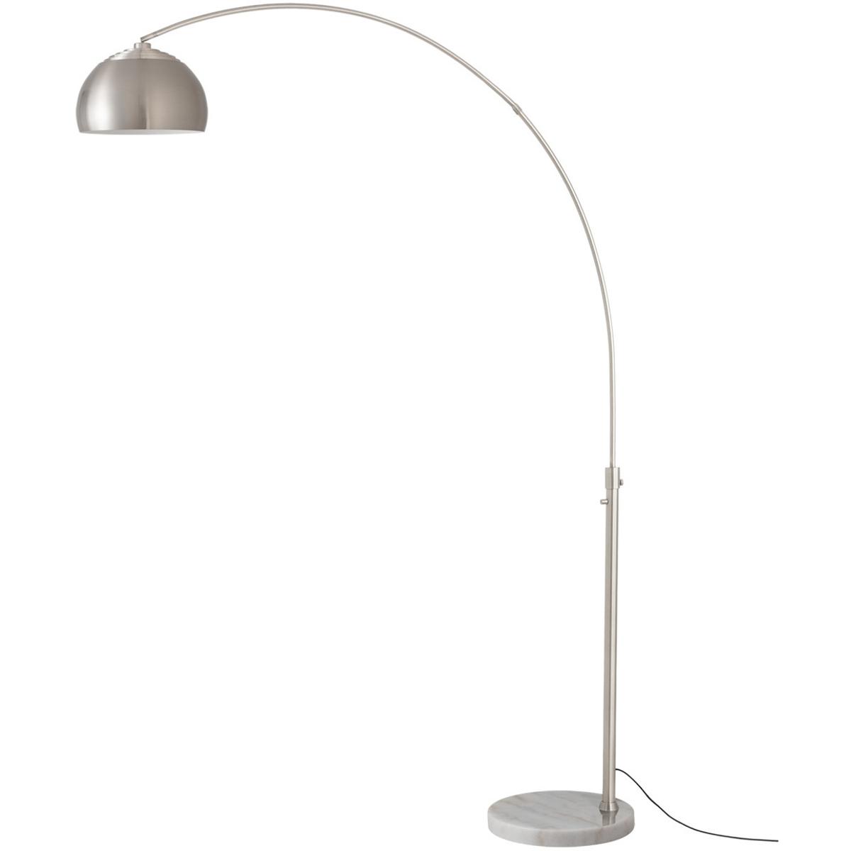 2113822SN 92 in. Float Half Dome 1-Light Arc Lamp with Half-Dome Satin Nickel Steel Shade & Body - White Marble Base - Column Stem Switch