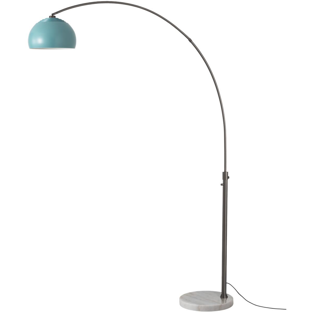 2113823BL 92 in. Float Half Dome 1-Light Arc Lamp with Pool Blue Steel Shade - Black Nickel Steel Body - White Marble Base - Column Stem Switch