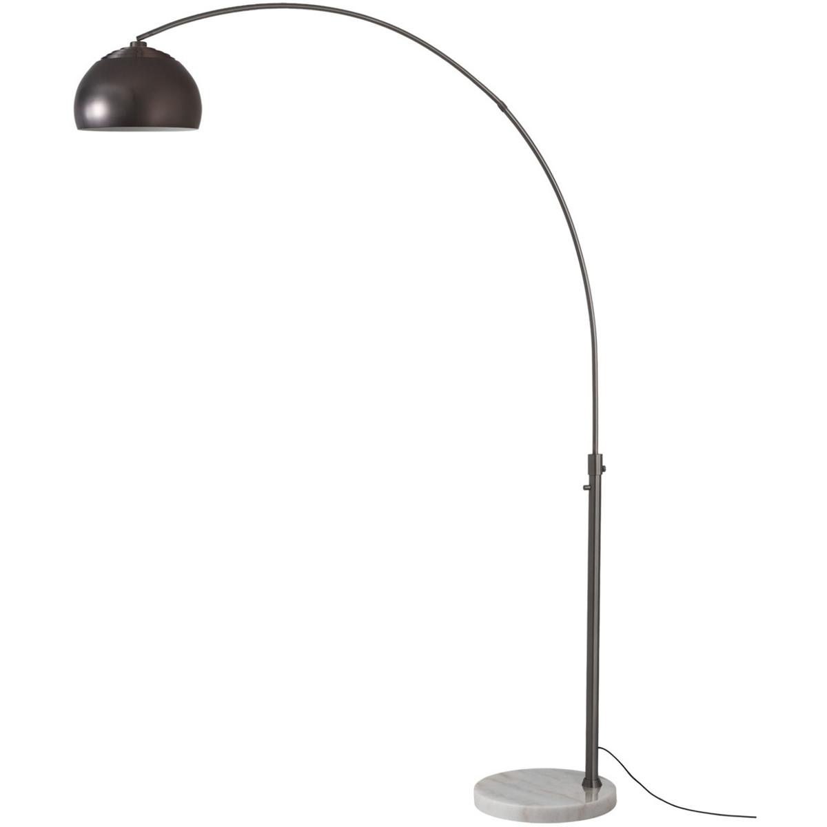 2113823BN 92 in. Float Half Dome 1-Light Arc Lamp with Black Nickel Steel Shade - Black Nickel Steel Body - White Marble Base - Column Stem Switch