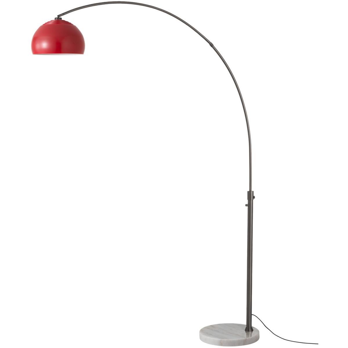 2113823CR 92 in. Float Half Dome 1-Light Arc Lamp with Crimson Red Steel Shade - Black Nickel Steel Body - White Marble Base - Column Stem Switch