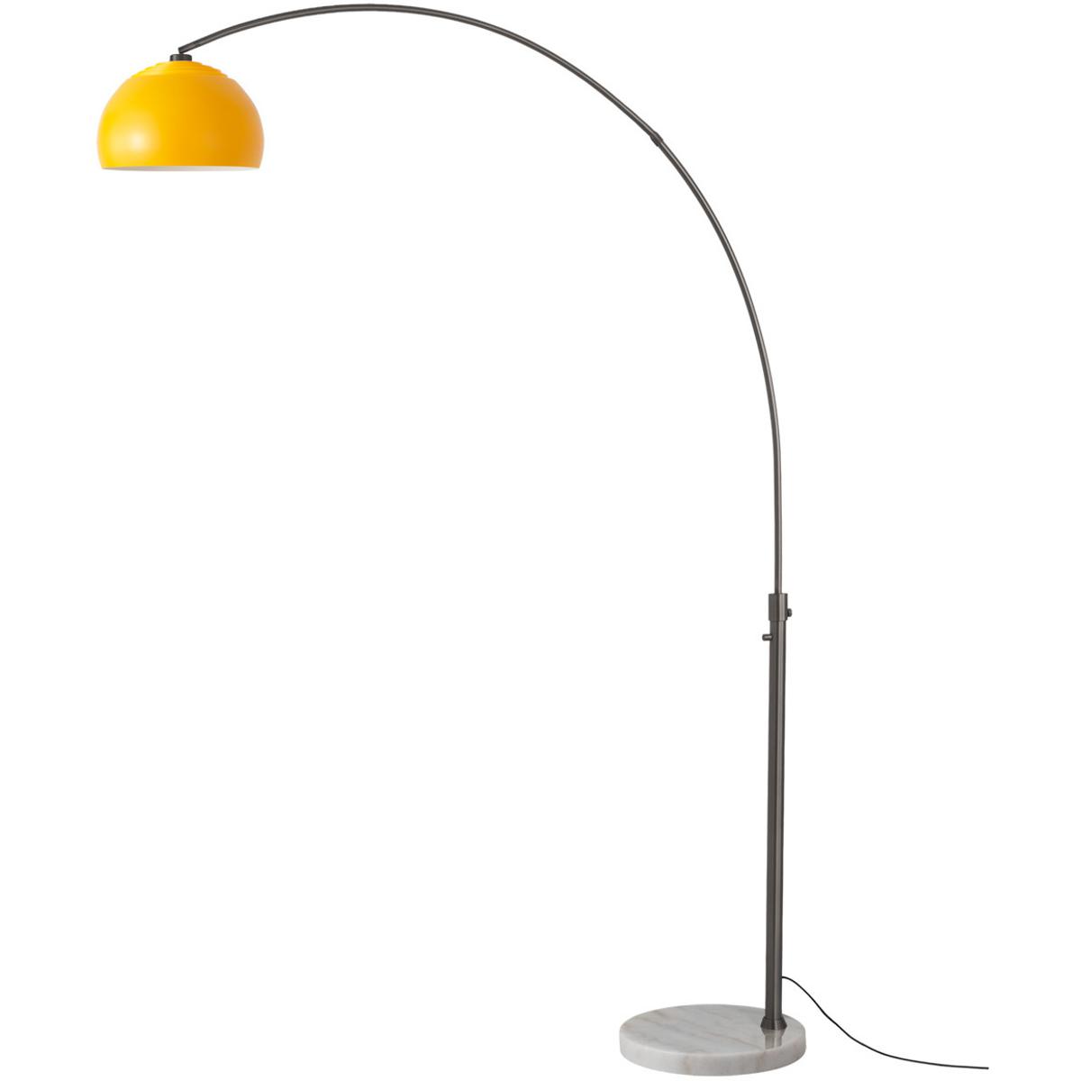 2113823MU 92 in. Float Half Dome 1-Light Arc Lamp with Mustard Steel Shade - Black Nickel Steel Body - White Marble Base - Column Stem Switch