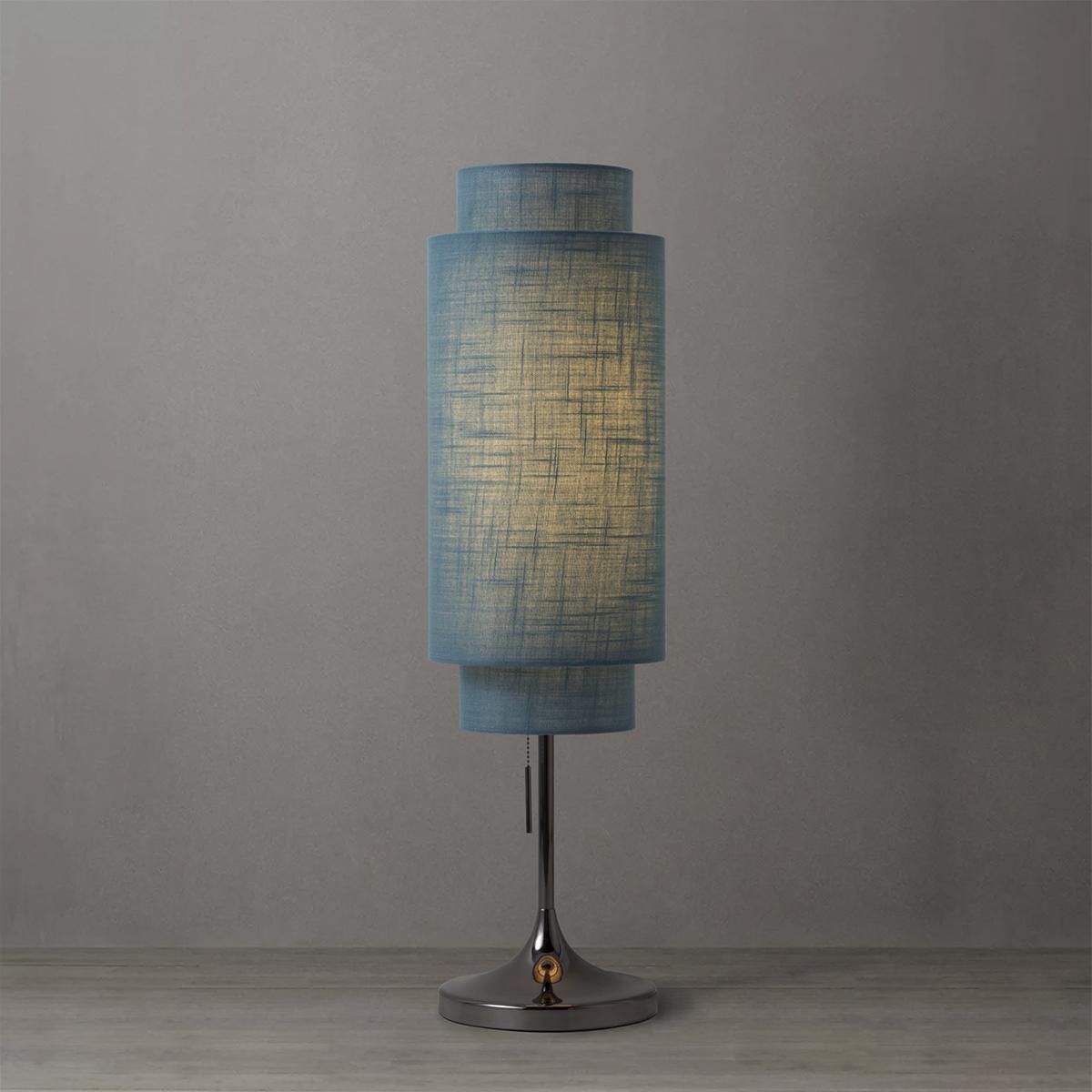 1011805BN Lollipop Table Lamp - Black Nickel - Sky Blue Linen Double Shade - On & Off Pull Chain