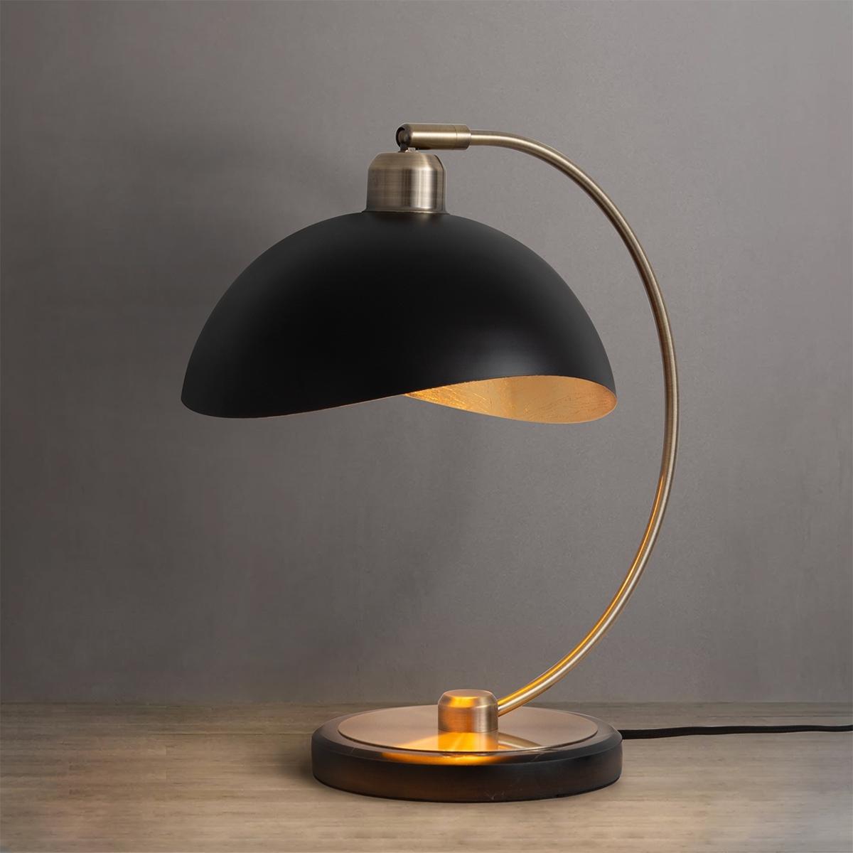 1111060WB Luna Bella Mini Accent Table Lamp - Weathered Brass, Matte Black - Black Marble Base - Dimmer Switch