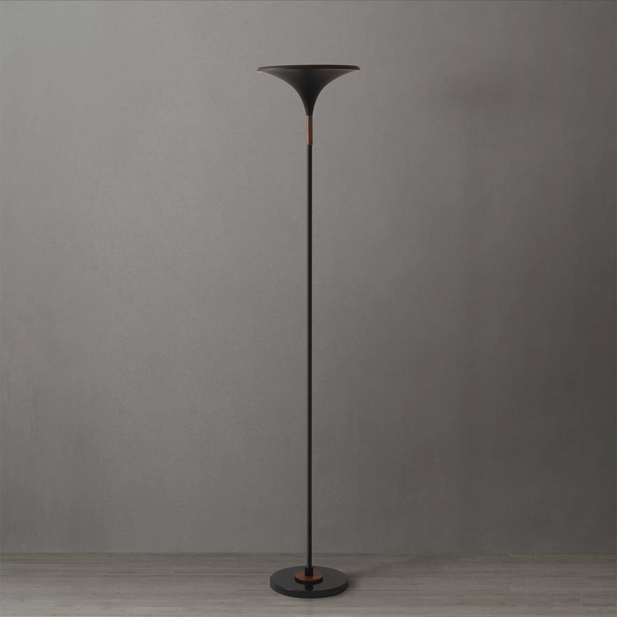 1510500MB Lodi Torchiere Floor Lamp - Hammered Gold Leaf Shade - Walnut - Marble Base - Foot Dimmer, Matte Black