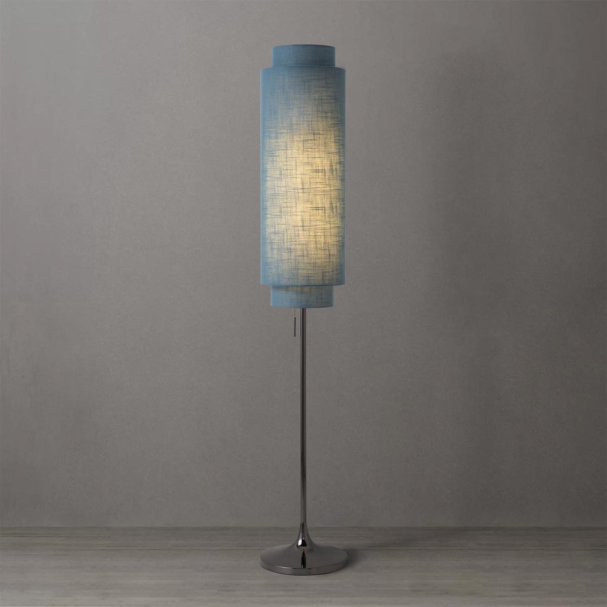 2011805BN 61 in. Lollipop Floor Lamp - Black Nickel - Sky Blue Linen Double Shade - On & Off Pull Chain, Black