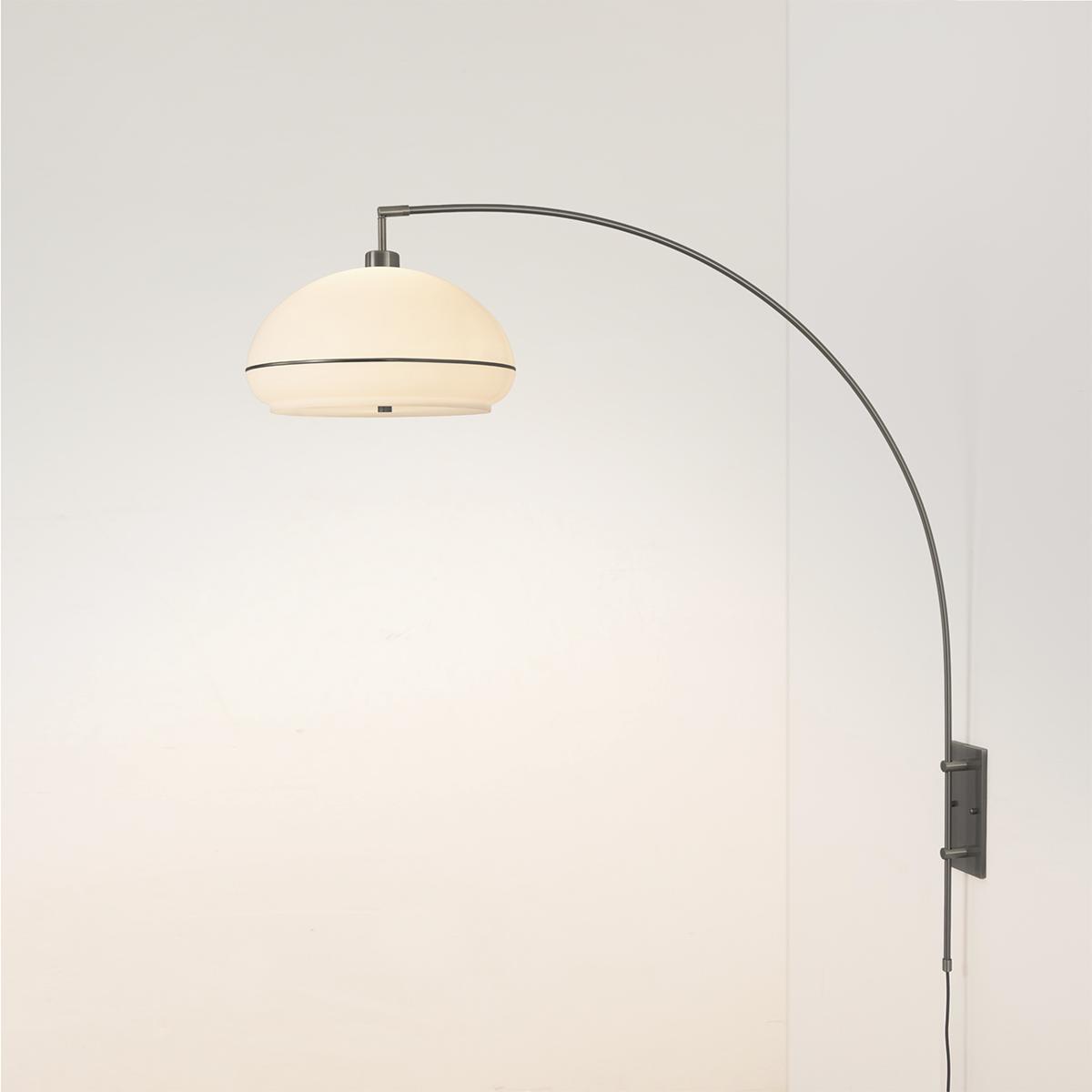 2115836BKN Morelli Wall Mounted Arc Lamp with Black Nickel - Weathered Brass Steel Body & Base - Floor Foot Slide Dimmer