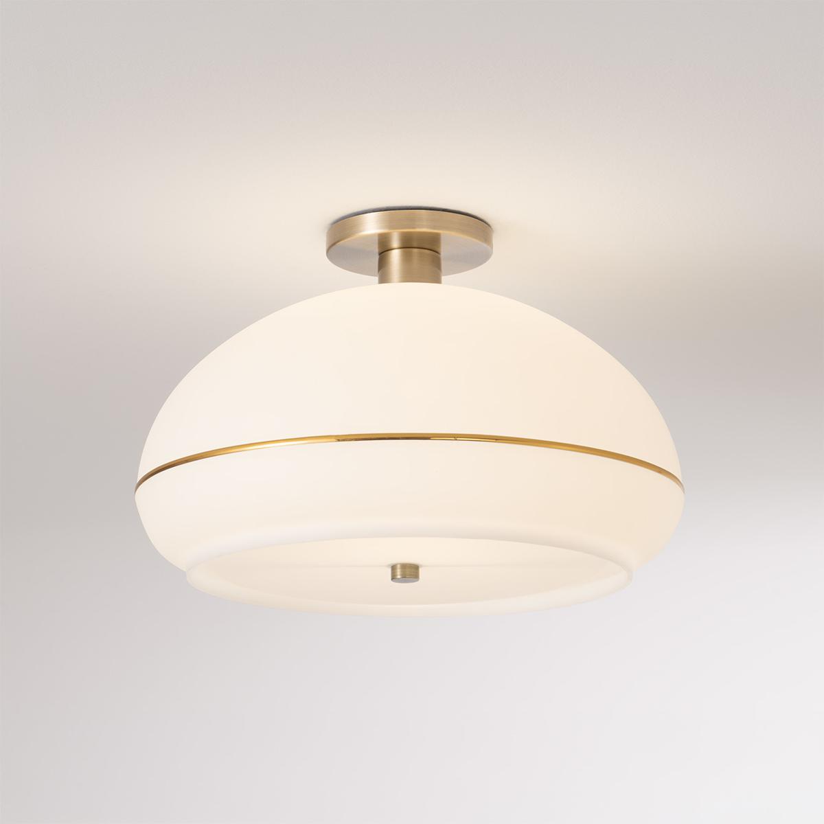 2115843WB Morelli Flush Mount Ceiling Light with White Lucite Shade - Weathered Brass Steel Body & Base