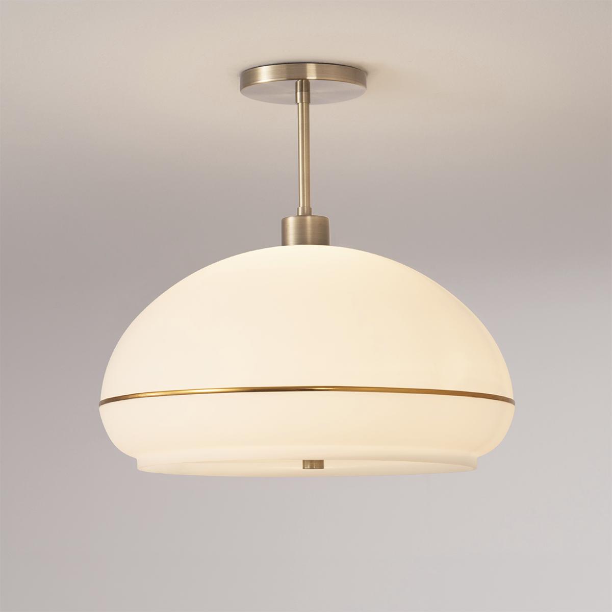 2115845WB Morelli Semi Flush Mount Ceiling Light with White Lucite Shade - Weathered Brass Steel Body & Base