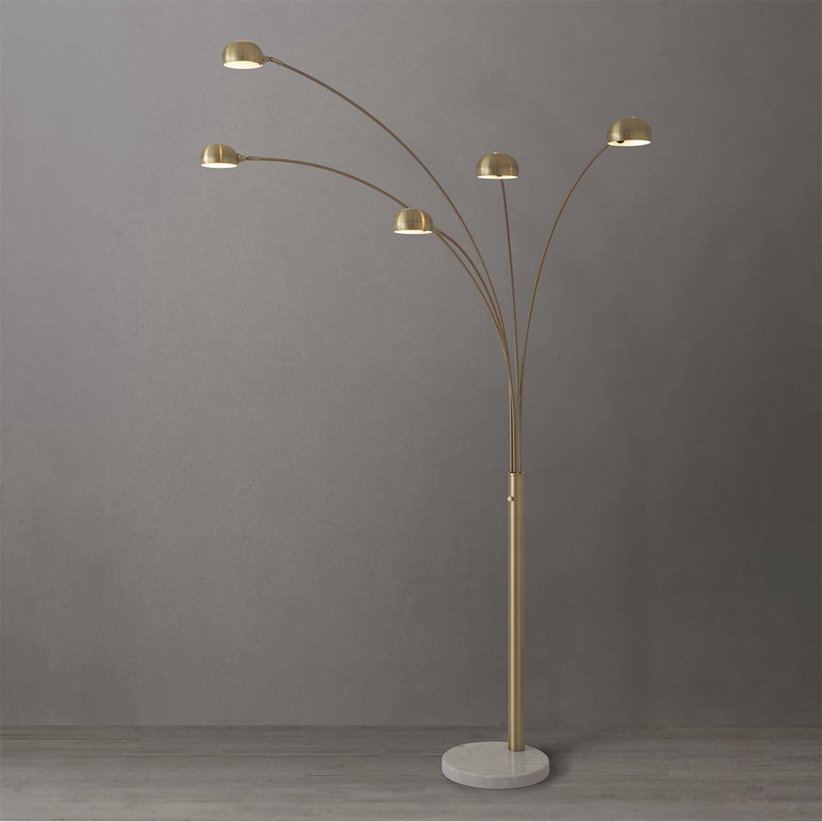 4035WB Original 1961 Mushroom 5 Lite Arc Floor Lamp - Weathered Brass - White Marble Base - Dimmer Switch, Black