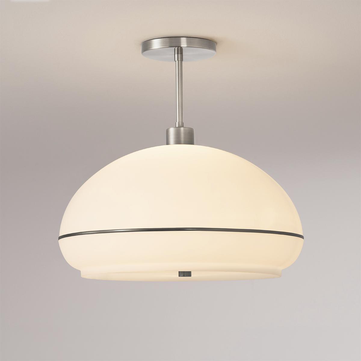 2115844BKN Morelli Semi Flush Mount Ceiling Light with Oval White Lucite Shade - White & Black Satin Nickel Steel Body - Steel Base - Dimmable