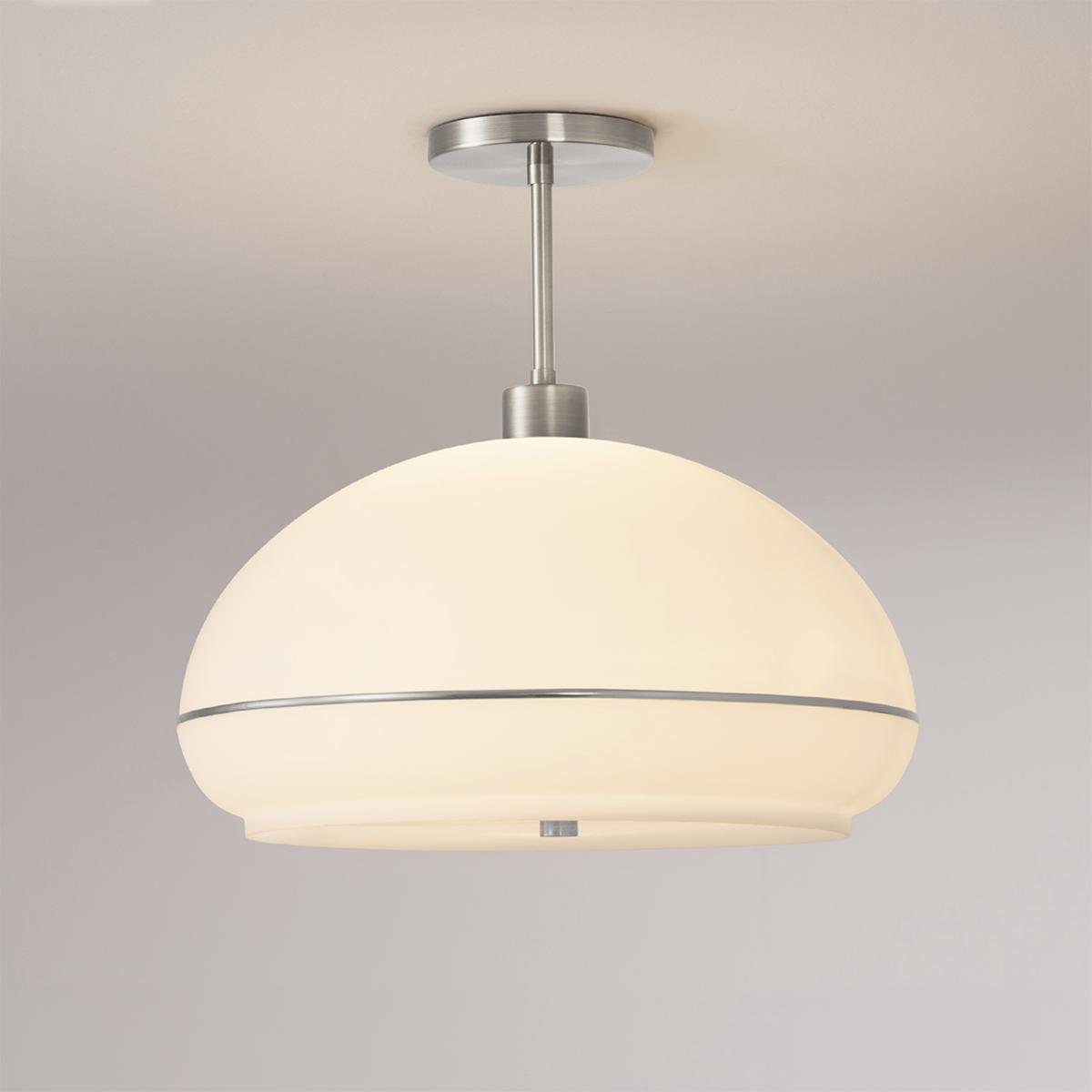 2115844SN Morelli Semi Flush Mount Ceiling Light with Oval White Lucite Shade - White Satin Nickel Steel Body - Steel Base - Dimmable