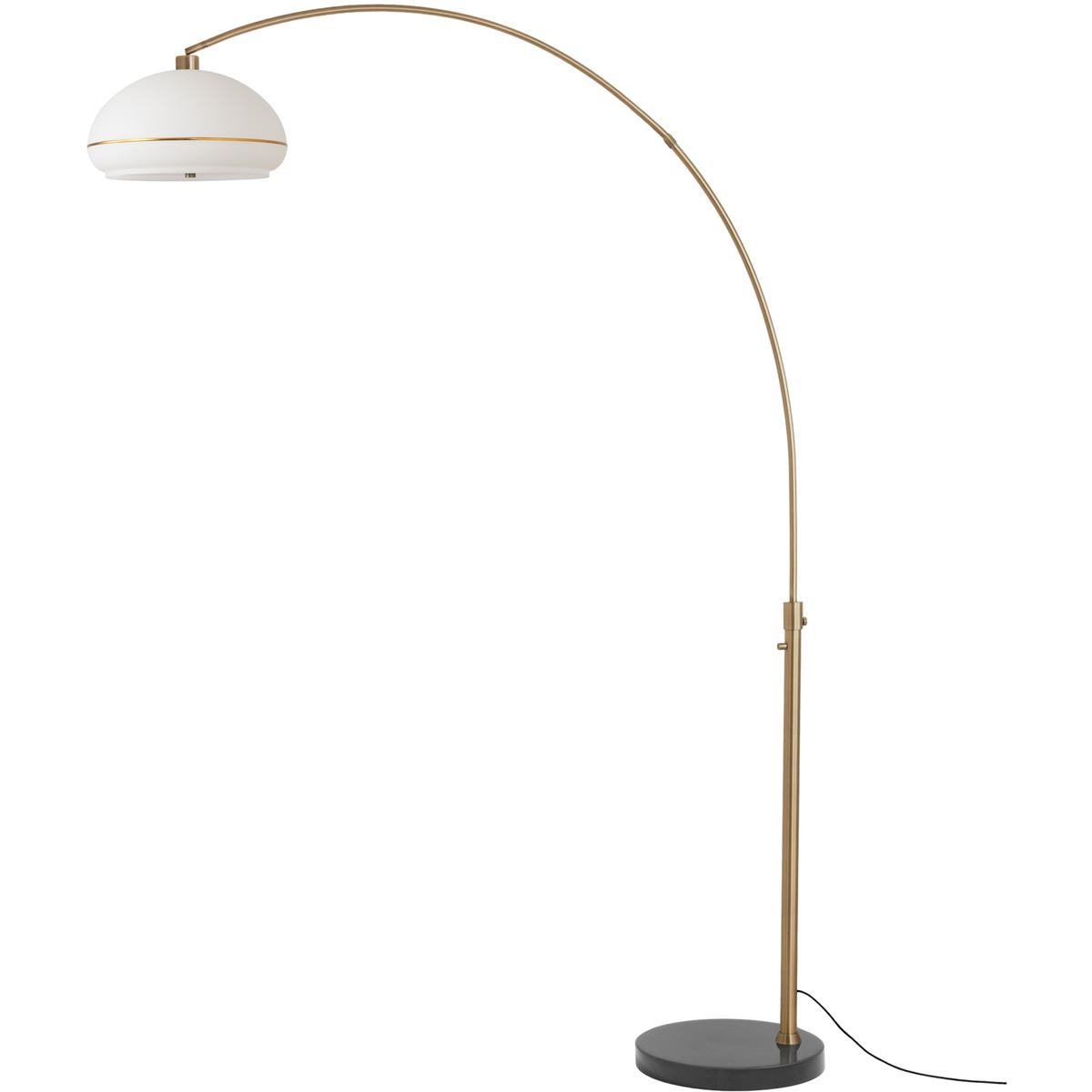 Nova Of California Morelli Simple Arc Floor Lamp - Weathered Brass, Marble Base, Dimmer Switch - Weathered brass, black marble