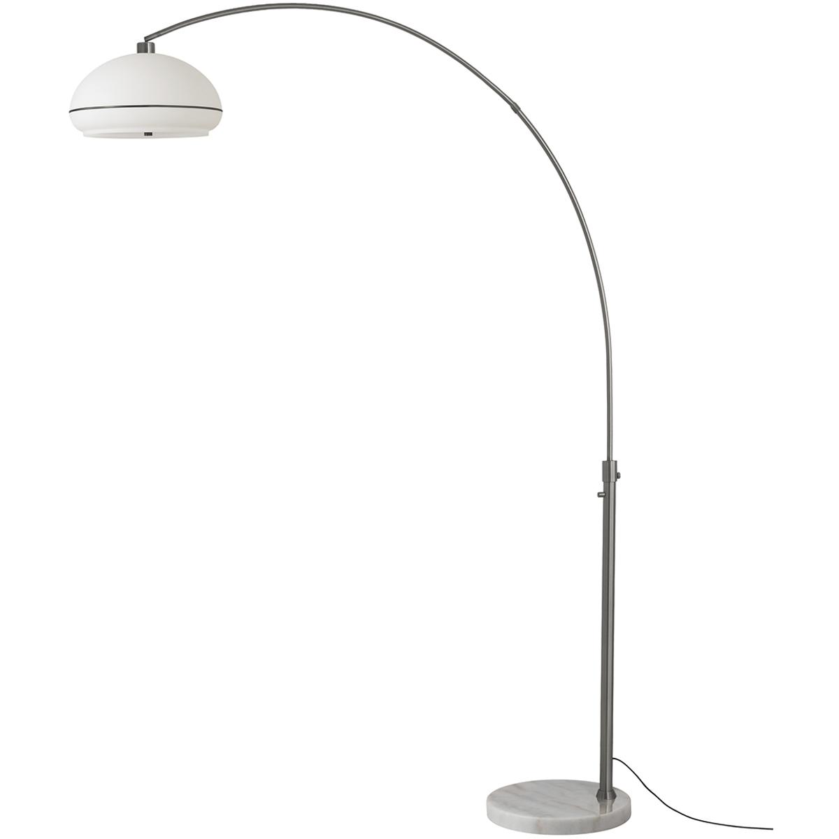 85 in. Simple Morelli 1-Light Arc Lamp with Oval White Lucite Shade - Black Nickel Steel Body - White Marble Base - Column Stem Switch - Dimmable