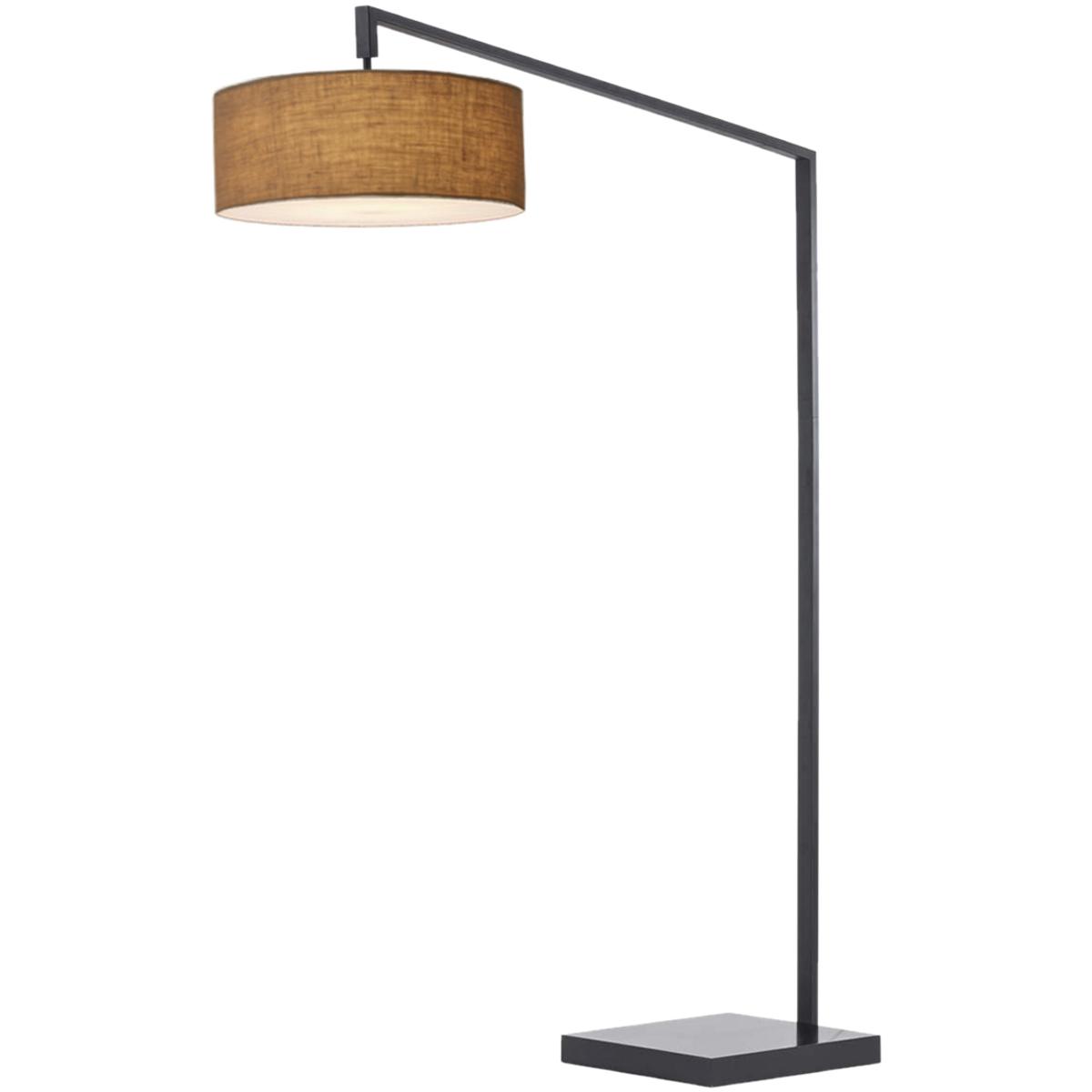 2110924BU 24 x 72 x 75 in. Stretch 1-Light Chairside Arc Floor Lamp with Brown Burlap Shade & Black Body