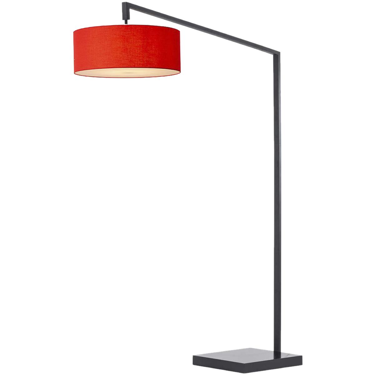 2110924CR 24 x 72 x 75 in. Stretch 1-Light Chairside Arc Floor Lamp with Crimson Red Linen Shade & Black Body