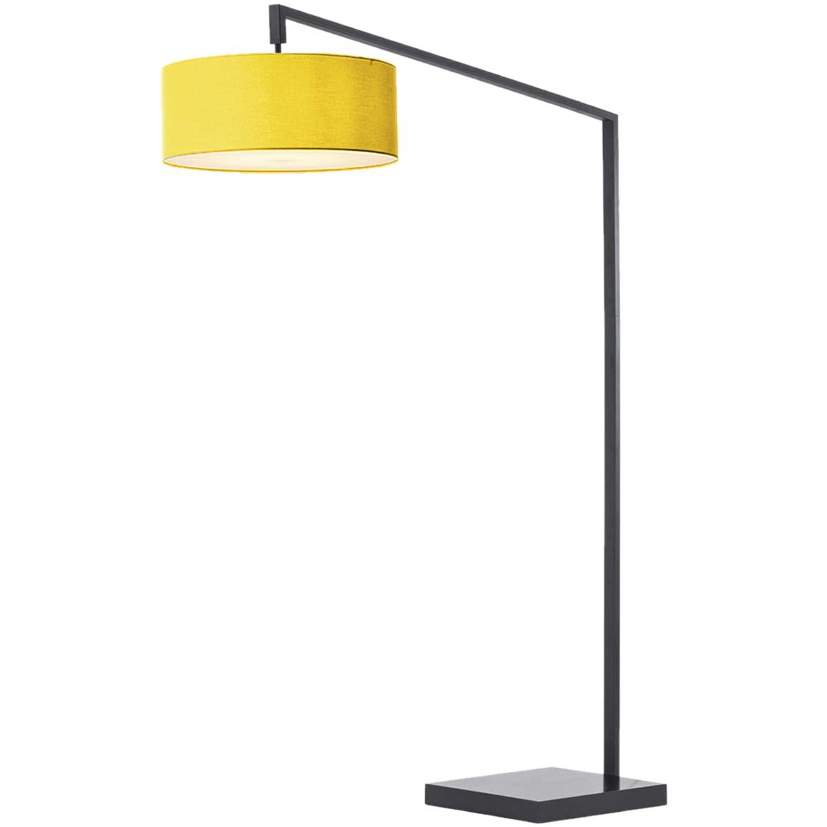 2110924MU 24 x 72 x 75 in. Stretch 1-Light Chairside Arc Floor Lamp with Mustard Linen Shade & Black Body