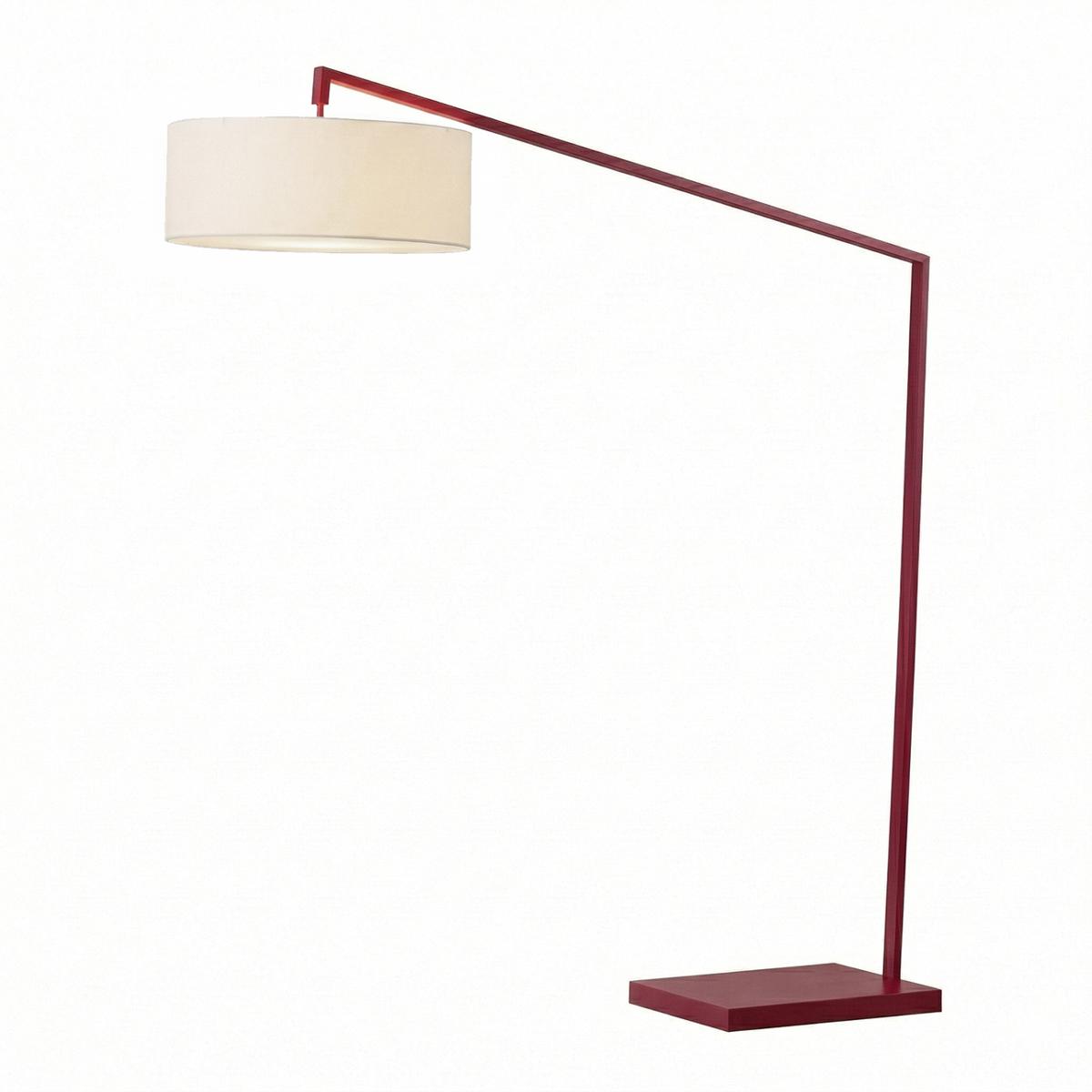 2110925WH 87 in. Dimmable Stretch 1-Light Arc Lamp, White Linen Shade & Crimson Red Body for Living Room or Bedroom