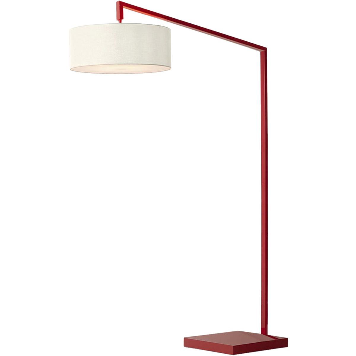 2110929WH 75 in. Dimmable Stretch 1-Light Chairside Arc Lamp, White Linen Shade & Crimson Red Body for Living Room or Bedroom