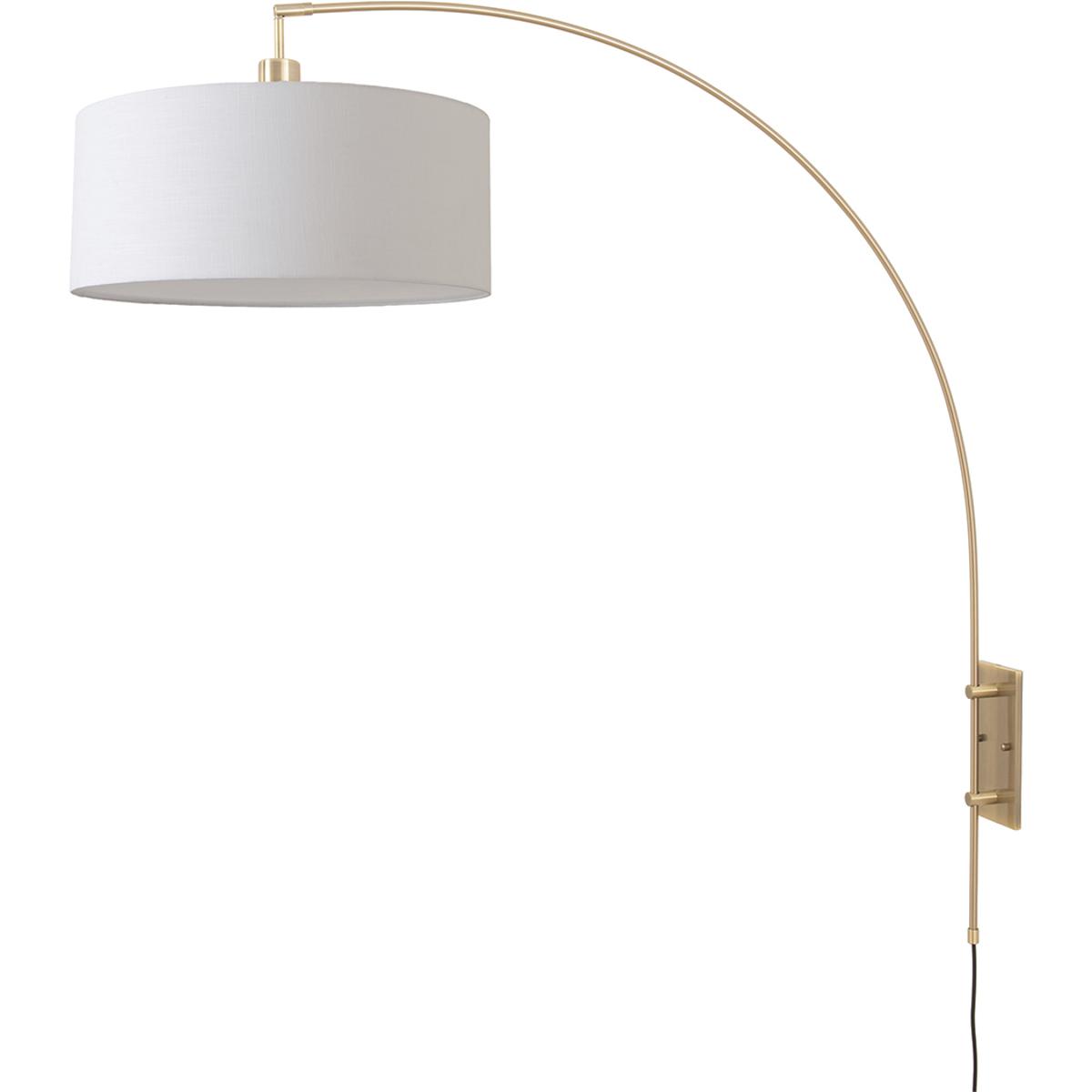 Nova Of California Span Wall Mounted Arc Lamp - Weathered Brass, Fabric Drum Shade, Dimmable, Bulb Included - Weathered brass