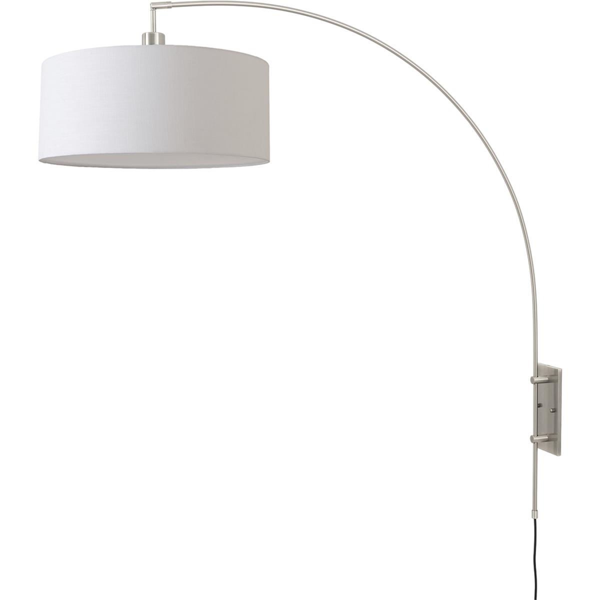 Nova Of California Span Wall Mounted Arc Lamp - Nickel, White Fabric Drum Shade, Dimmable, Bulb Included - Satin nickel
