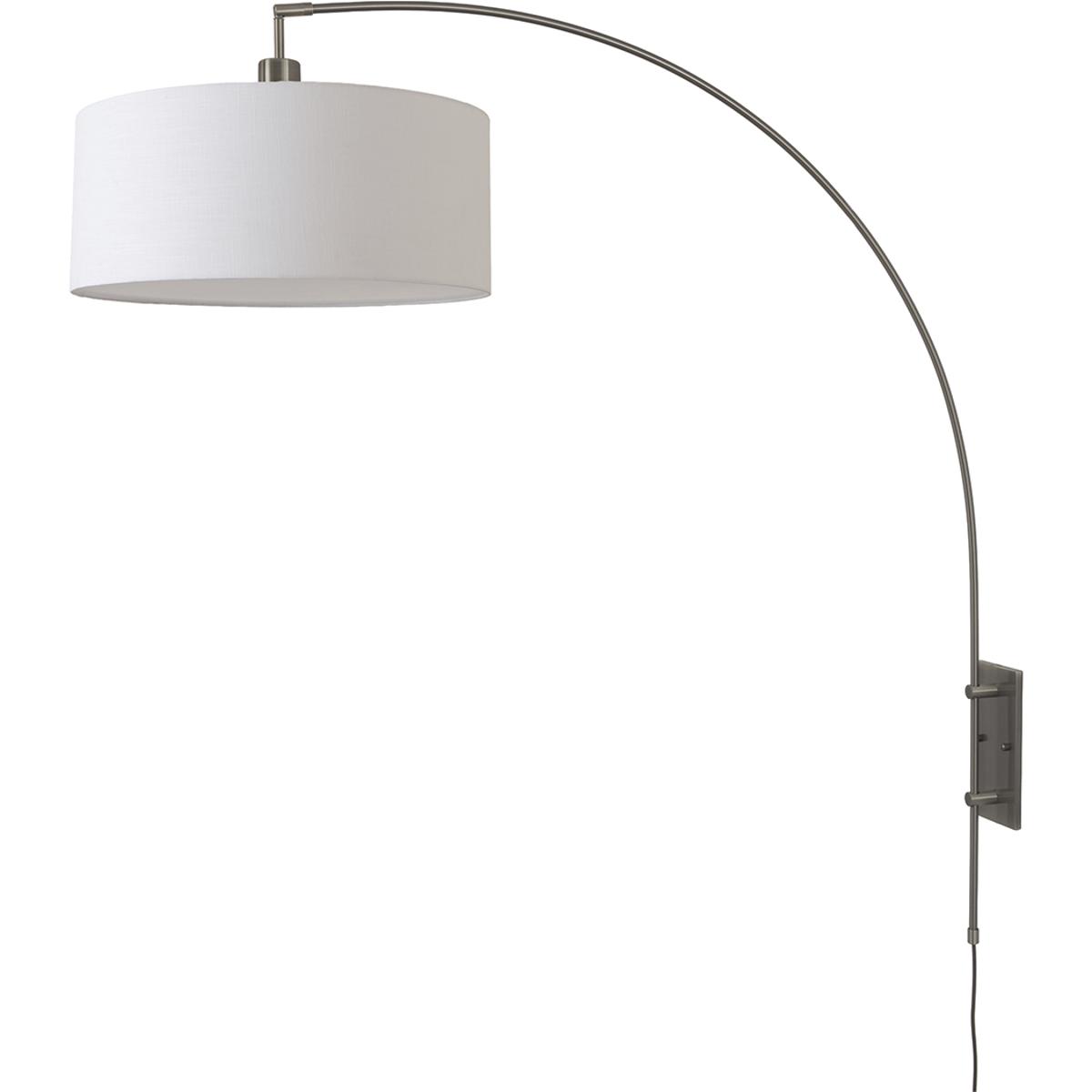 Nova Of California Span Wall Mounted Arc Lamp - Nickel, White Fabric Drum Shade, Dimmable, Bulb Included - Black nickel
