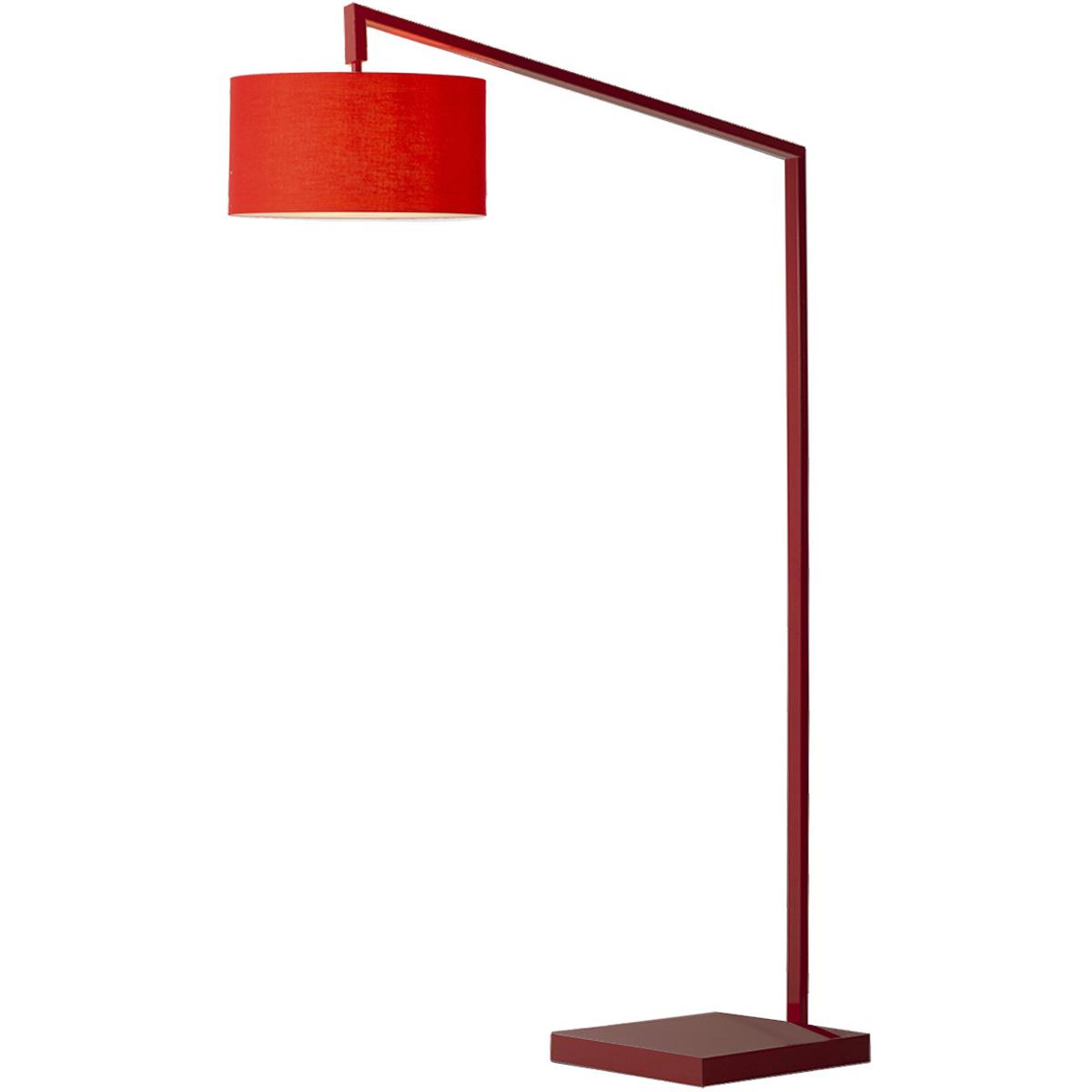 2110924RED 75 in. Stretch Chairside Arc Floor Lamp - Step Switch - Rectangular Composite Base - Crimson Red Linen Drum Shade